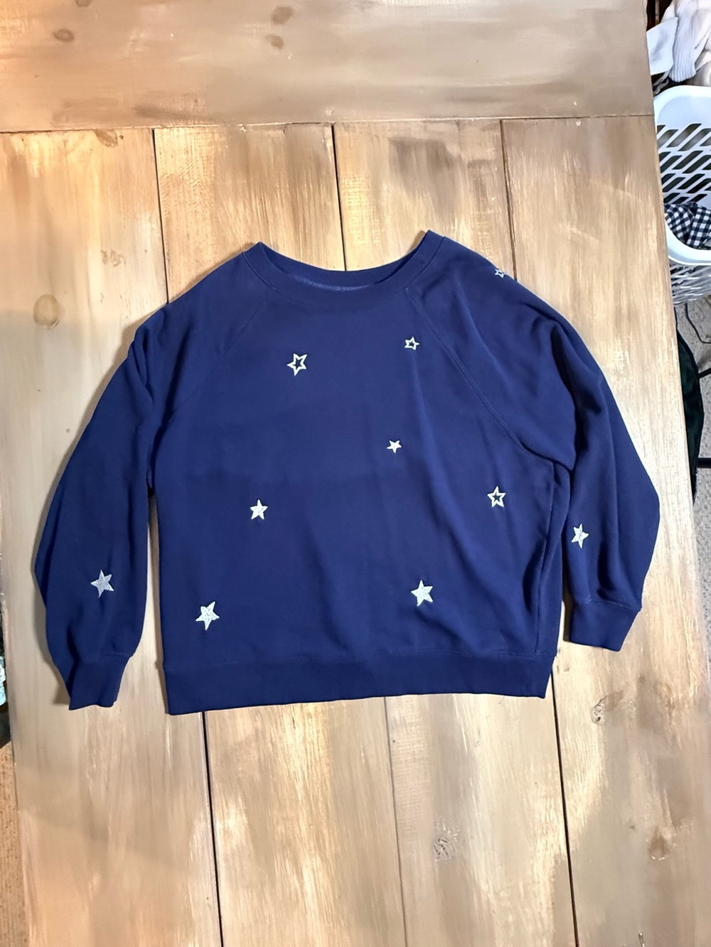 Lou & Grey Navy Star Sweatshirt Embroidered Stars Relaxed Cozy Pullover Top XL - Picture 2 of 7